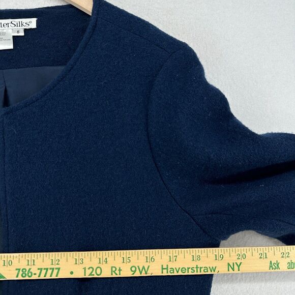 WINTERSILKS Blazer Womens S Wool Silk Ruffle Full Zip Jacket Office Work Blue - Picture 11 of 13